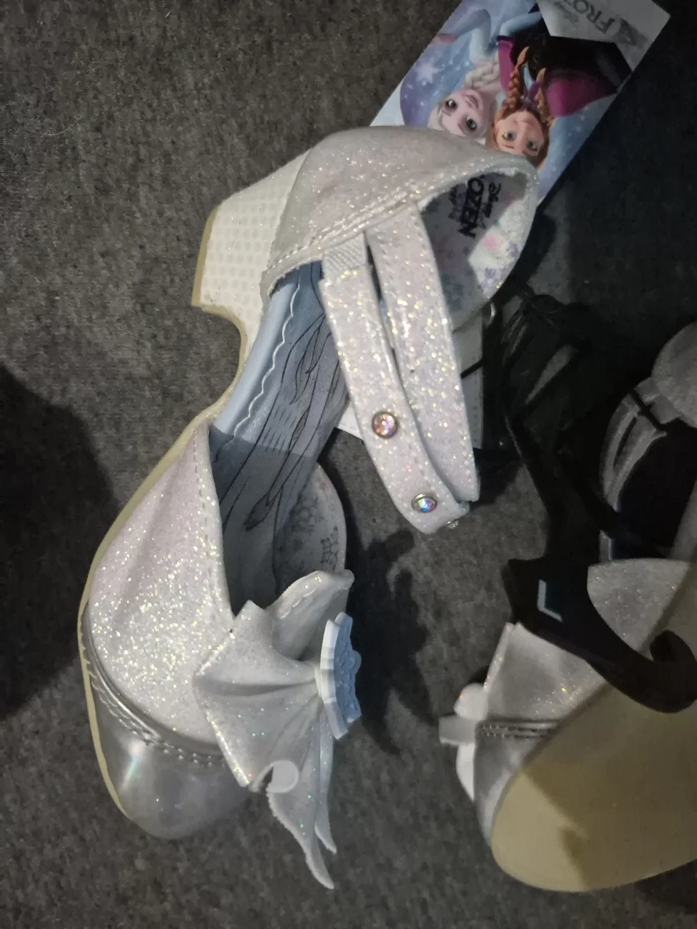 Disney White Glitter Elsa Dress Sandals with Snowflake Accent